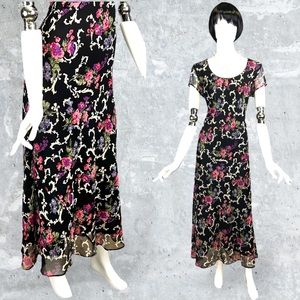 Vintage 90s Beaded Sequined Semi Sheer Floral Maxi Dress New Old Stock with Tag
